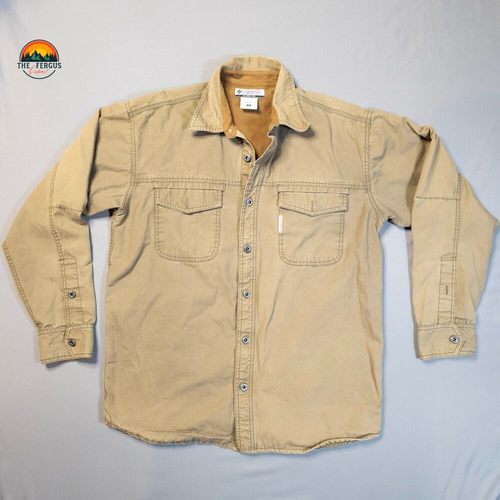Columbia Shacket Jacket Tan Fleece Sherpa Lined Long Sleeve Cabincore Men's S